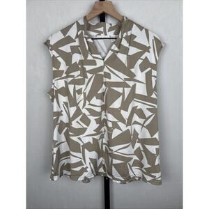 Susan Graver Liquid Knit Tank Top Women's Large Beige Geometric Stretch Workwear